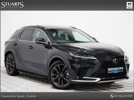 2025 Lexus RX 450h+ RX450+ PHEV F-SPORT: GRAPHITE BLACK METALLIC, BLACK LEATHER WITH BLACK HOLOGRAM INLAYS, 21” BLACK GLOSS 10 SPOKE ALLOYS, RUNNING BOARDS €83,945