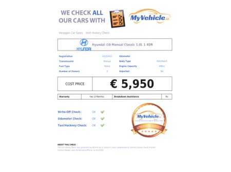 2014 Hyundai i10 10  CLASSIC 5DR - LOW MILEAGE - SERVICE HISTORY - 2 KEYS €5,950 thumbnail